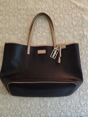 Coach Black Tote with Beige Trim and Handles